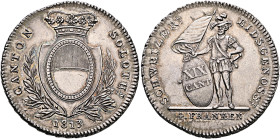 Solothurn. Stadt. 4 Franken (Neutaler) 1813 (Silver, 41 mm, 30.00 g, 6 h). CANTON - SOLOTHN. / 1813 Crowned coat of arms set on wreath. Rev. SCHWEIZER...