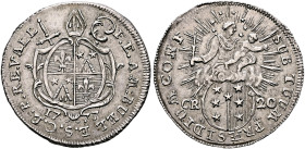 SWITZERLAND. Wallis. Sitten. Franz Joseph Friedrich Ambüel, 1760-1780. 20 Kreuzer 1777 (Silver, 28 mm, 4.16 g, 12 h), Sitten (Sion). F.E.AM-BUEL E.S.C...