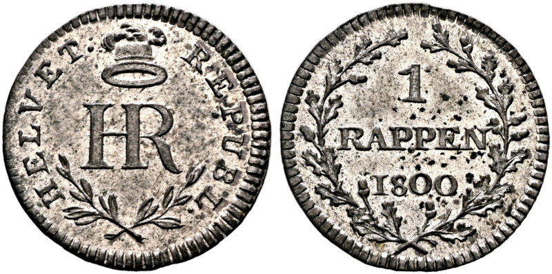 SWITZERLAND. Helvetische Republik. 1798-1803. Rappen 1800 Pattern (Billon, 16 mm...