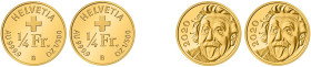 SWITZERLAND. Schweizerische Eidgenossenschaft (Swiss Confederation). 1848-present. 1/4 Franken 2020 B (Gold, 3 mm, 0.06 g, 12 h), Bern. HELVETIA / AU ...