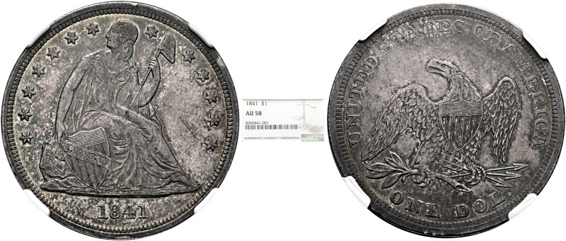 UNITED STATES. 1776-pres. Dollar 1841 (Silver, 38 mm, 26.74 g, 6 h), Seated Libe...