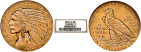 UNITED STATES. 1776-pres. 5 Dollars 1910 D (Gold, 22 mm, 8.36 g, 6 h), Indian Head. By B. L. Pratt. Denver. LIBERTY / 1910 Indian head to left; stars ...