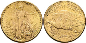 UNITED STATES. 1776-pres. 20 Dollars 1924 (Gold, 34 mm, 33.42 g, 6 h), Double Eagle, with motto. By A. Saint-Gaudens. Philadelphia. LIBERTY / 1924 Fac...