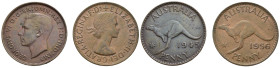 AUSTRALIA. Lotto di 2 monete. Cu. 1 penny 1945 - 1956. MB-BB