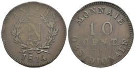 BELGIO. Antwerp. Guerre Napoleoniche (1803-1815). Napoleone I (1814). 10 Cent 1814, zecca di Wolschot. AE. (g 23,39). Grande N entro corona; data sott...