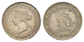 CEYLON. Victoria. 10 cents 1892. Ag. SPL