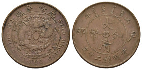 CINA. Dinastia Qing. Guangxu (1875-1908). 20 Cash anno 43 (1906), zecca di Chekiang. CU (g 15,54). Quattro ideogrammi al centro. R/ Dragone. KM Y 11b....