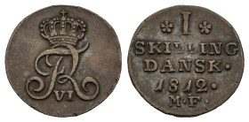 DANIMARCA. Christian VII (1766-1808). 1 Skilling 1812, zecca di Altona (Germania). MI (g 0,73). Monogramma coronato. R/ Leggenda con valore e data su ...