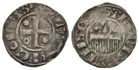 FRANCIA. Enrico II (1181-1197). Denaro. MI (g 0,89). Croce patente con globetti e cerchietto nei quarti. R/ Pettine sormontato da Y tra stella e cerch...