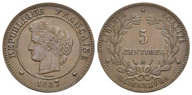 FRANCIA. 5 Centimes 1887 A. Cu. BB