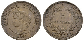 FRANCIA. 5 Centimes 1891 A. Cu. BB