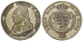 GERMANIA. Regno di Sassonia. Federico Augusto I (1806-1827). 1 Tallero 1822-IGS per Dresda. AR (g 27,84). Busto a sinistra in uniforme. R/ Scudo coron...