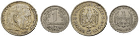 GERMANIA. Lotto di 2 monete. 1 Reichsmark 1934 D - 5 Reichsmark 1935 F