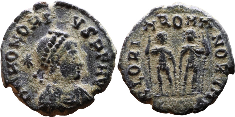Honorius (395-423) Follis. Obv: DN HONORIVS PF AVG bust of emperor. REV: GLORIA ...