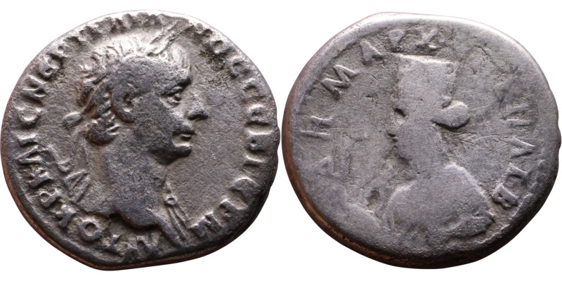 Trajan (98-117) Didrachm of Caesarea, Obv: AYTOKΡ KAIC NEΡ TΡAIANOC CEB ΓEΡM, la...