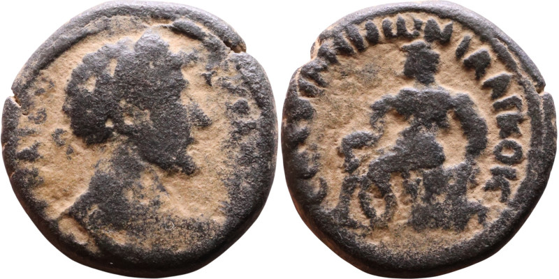 Marcus Aurelius (161-180) Abila in the Syrian Decapolis Bronze coin. Obverse: Bu...