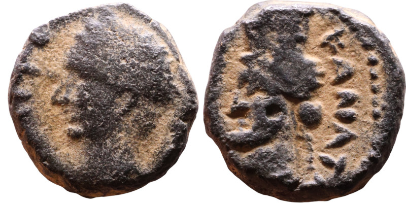 Vespasian (69-79) Bronze coin. Obv: Bust of emperor Rev: Bust of Tyche 

12mm ...