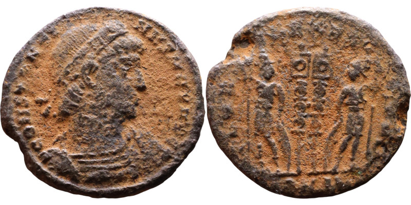 Constantinus I (306-337) Follis. Obverse: CONSTANTI-NVS MAX AVG, diademed, drape...