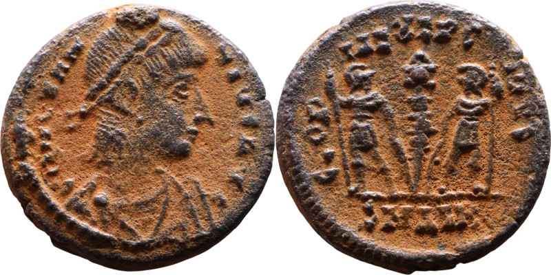 Constantinus I (306-337) Follis. Obverse: CONSTANTI-NVS MAX AVG, diademed, drape...