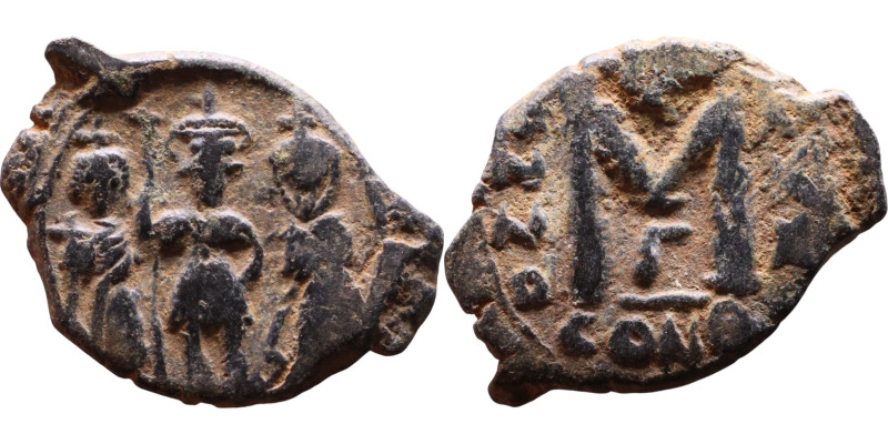 Heraclius, Martina and Heraclius Constantine (610-641) Follis Obverse: From left...