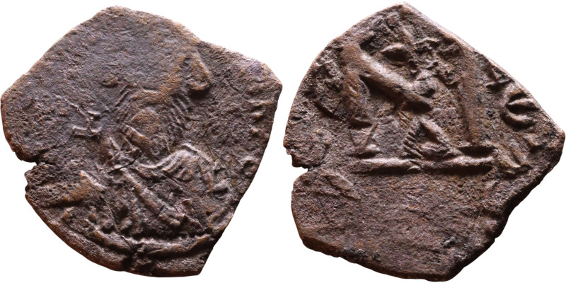 Constans II (641-668) Follis. Obverse: Imperial figure holding cross and globus ...
