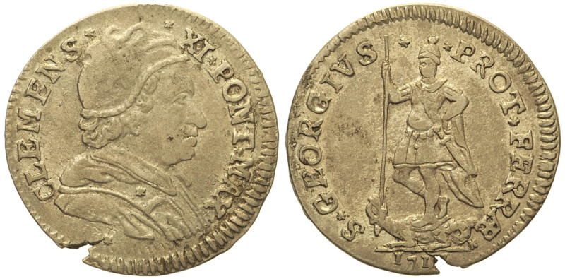 FERRARA - Stato Pontificio - Clemente XI (1700-1721) Muraiola da 4 Baiocchi 171(...