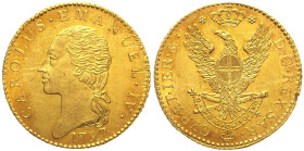 REGNO DI SARDEGNA - Carlo Emanuele IV (1796-1800) - Doppia 1797 Torino, Gig. 1 R AU Oro Gold gr. 9,13 Lievissimi contatti. Conservazione eccezionale c...