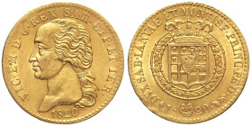 REGNO DI SARDEGNA - Vittorio Emanuele I (1802-1821)  20 Lire 1820 - Mont. 21, Varesi 7; R Au Oro Gold gr 6,45 Bel metallo dalla tonalità rossiccia