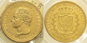 REGNO DI SARDEGNA - Carlo Felice (1821-1831) 80 Lire 1827 Torino Gig 7 AU Oro gold Periziata Grimoldi BB+/ BB/SPL