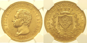 REGNO DI SARDEGNA - Carlo Felice (1821-1831) 40 lire 1825 Torino Gig. 17 R Au Oro Gold  In Slab NGC AU 58
