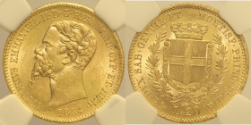 REGNO DI SARDEGNA Vittorio Emanuele II (1849-1861) - 20 Lire 1854 Genova - Gig. 8 AU Oro Gold  In Slab NGC MS62
