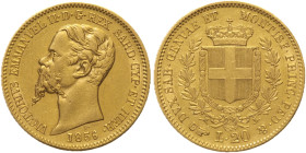 REGNO DI SARDEGNA Vittorio Emanuele II (1849-1861) 20 Lire 1856 Torino - Mont. 15, Varesi 85; R3 AU Oro Gold gr 6,45g