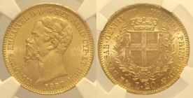 REGNO DI SARDEGNA Vittorio Emanuele II (1849-1861) - 20 Lire 1857 Genova - Gig. 13 AU Oro Gold  In Slab NC NGC MS63