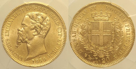 REGNO DI SARDEGNA Vittorio Emanuele II (1849-1861) - 20 Lire 1858 Genova - Gig. 15 AU Oro Gold  In Slab PCGS MS63