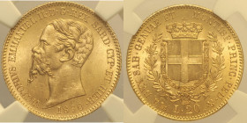 REGNO DI SARDEGNA Vittorio Emanuele II (1849-1861) - 20 Lire 1860 Genova - Gig. 19 AU Oro Gold  In Slab NGC MS64+ Conservazione veramente eccezionale