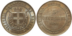 RE ELETTO Vittorio Emanuele II  (1859-1861) 5 Centesimi 1859 Birmingham Gig. 17 CU gr. 5