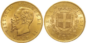 REGNO D'ITALIA - Vittorio Emanuele II (1861-1878) 20 Lire 1867 Torino - Mont. 137, Varesi 104; Au Oro Gold gr 6,45