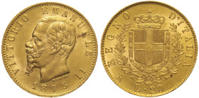 REGNO D'ITALIA - Vittorio Emanuele II (1861-1878) 20 Lire 1875 Roma - Mont. 148, Varesi 115; Au Oro Gold gr 6,44