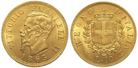 REGNO D'ITALIA - Vittorio Emanuele II (1861-1878) - 10 Lire 1863. Gig. 27.  AU Oro Gold gr. 3,22