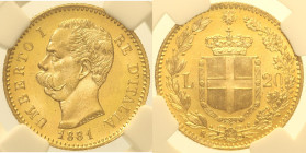 REGNO D’ITALIA- Umberto I (1878-1900) 20 Lire 1881 R Roma, Gig 11,  Au Oro Gold In Slab NGC MS 64