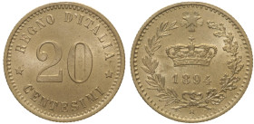 REGNO D’ITALIA- Umberto I (1878-1900) 20 Centesimi 1894 Progetto Roma . Mont. 63.RRRR Ni gr 3,98