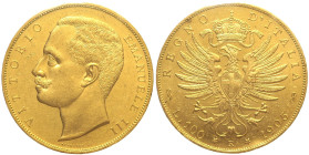 REGNO D’ITALIA VITTORIO EMANUELE III (1900-1943) 100 Lire 1905 Roma Gig 2 RR AU Oro Gold Periziata Zanirato qFDC/FDC