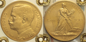 REGNO D’ITALIA Vittorio Emanuele III (1900-1943) 100 Lire 1912 Roma Gig 4 R AU Oro Gold Periziata Zanirato SPL/FDC