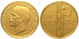 REGNO D’ITALIA Vittorio Emanuele III (1900-1943) 100 Lire 1923 Roma Gig 7 R AU Oro Gold Periziata Erpini qFDC