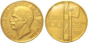 REGNO D’ITALIA Vittorio Emanuele III (1900-1943) 100 Lire 1923 Roma Gig 7 R AU Oro Gold Periziata Erpini BB/SPL