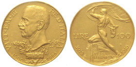 REGNO D’ITALIA Vittorio Emanuele III (1900-1943) 100 Lire 1925 Vetta d'Italia Roma Gig. 8 R AU Oro Gold Periziata Erpini qFDC/FDC