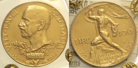 REGNO D’ITALIA Vittorio Emanuele III (1900-1943) 100 Lire 1925 Vetta d'Italia Roma Gig. 8 R AU Oro Gold Periziata Alex Numismatica BB+