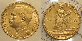 REGNO D’ITALIA Vittorio Emanuele III (1900-1943) 20 Lire 1912 Roma Gig 31 R AU Oro Gold Periziata Simone Rocco di Torrepadula qFDC