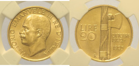REGNO D’ITALIA Vittorio Emanuele III (1861-1878) 20 Lire 1923 Roma  Gig. 34  R AU Oro Gold In Slab NGC MS 62