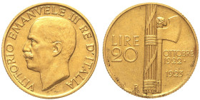 REGNO D’ITALIA Vittorio Emanuele III (1861-1878) 20 Lire 1923 Roma Gig. 34  R  R AU Oro Gold gr 6,44